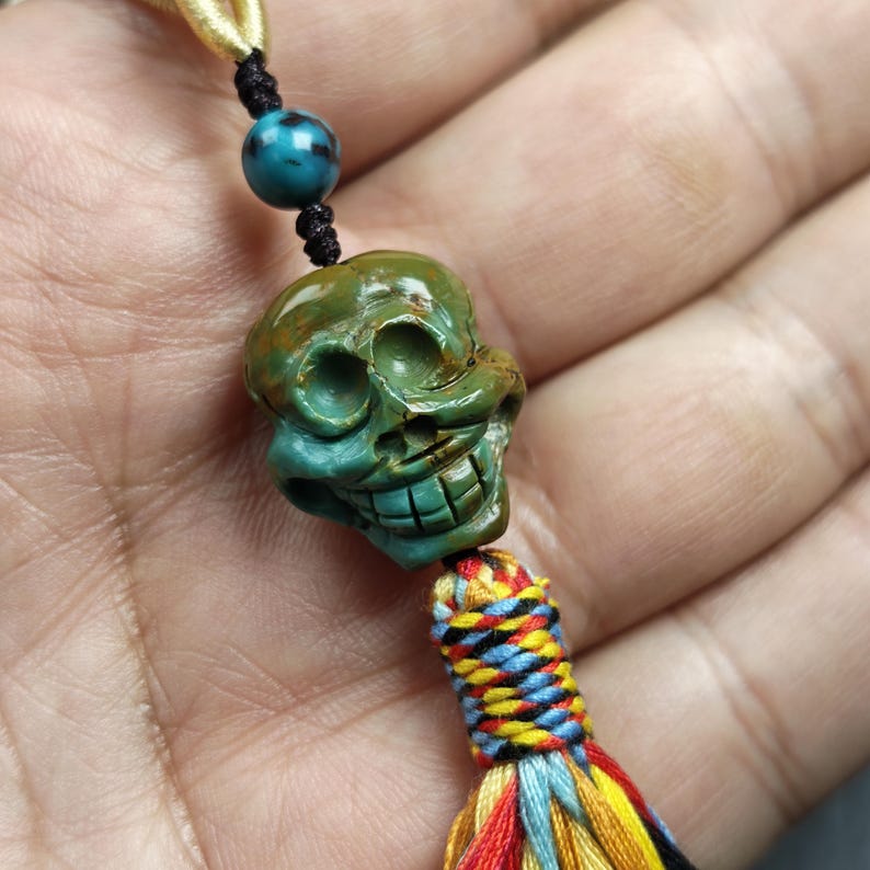 Turquoise Citipati Skull Pendant - Authentic Tibetan Amulet - Protective Charm - Decades Old - 20mm × 17mm
