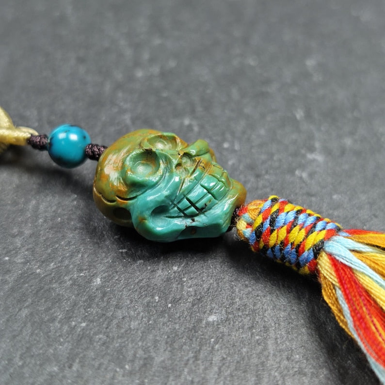 Turquoise Citipati Skull Pendant - Authentic Tibetan Amulet - Protective Charm - Decades Old - 20mm × 17mm