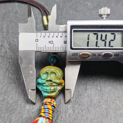 Turquoise Citipati Skull Pendant - Authentic Tibetan Amulet - Protective Charm - Decades Old - 20mm × 17mm