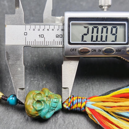 Turquoise Citipati Skull Pendant - Authentic Tibetan Amulet - Protective Charm - Decades Old - 20mm × 17mm