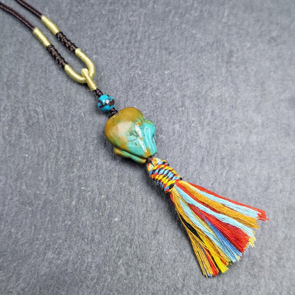 Turquoise Citipati Skull Pendant - Authentic Tibetan Amulet - Protective Charm - Decades Old - 20mm × 17mm