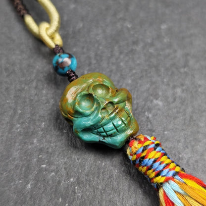 Turquoise Citipati Skull Pendant - Authentic Tibetan Amulet - Protective Charm - Decades Old - 20mm × 17mm