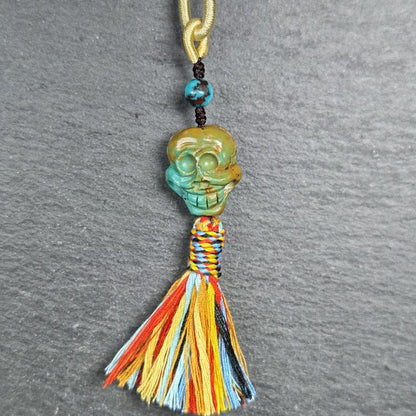 Turquoise Citipati Skull Pendant - Authentic Tibetan Amulet - Protective Charm - Decades Old - 20mm × 17mm