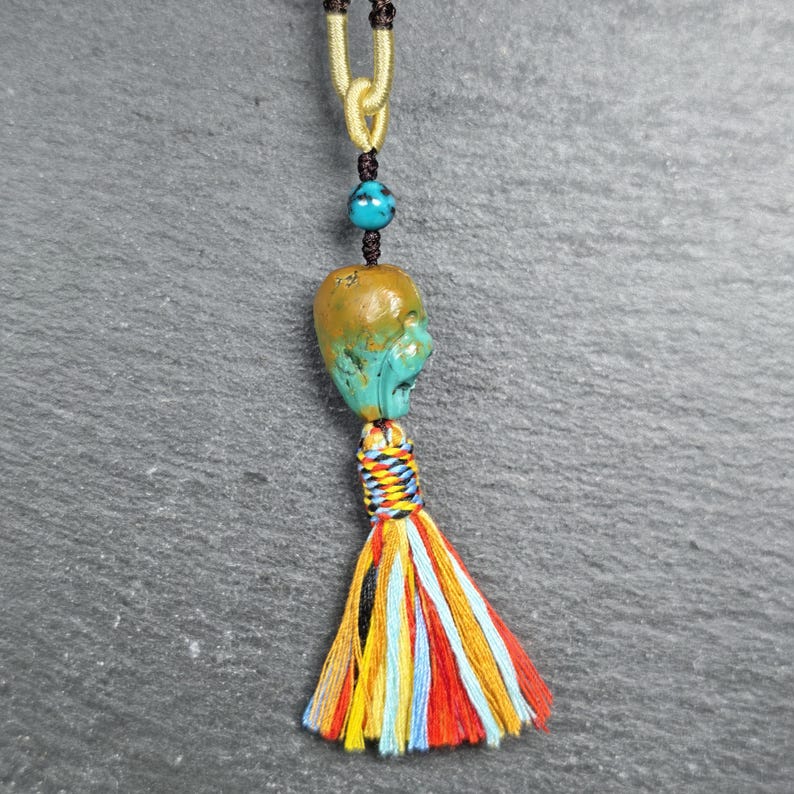 Turquoise Citipati Skull Pendant - Authentic Tibetan Amulet - Protective Charm - Decades Old - 20mm × 17mm