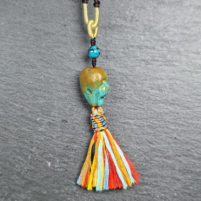 Turquoise Citipati Skull Pendant - Authentic Tibetan Amulet - Protective Charm - Decades Old - 20mm × 17mm