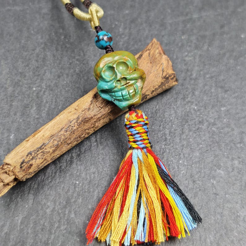 Turquoise Citipati Skull Pendant - Authentic Tibetan Amulet - Protective Charm - Decades Old - 20mm × 17mm