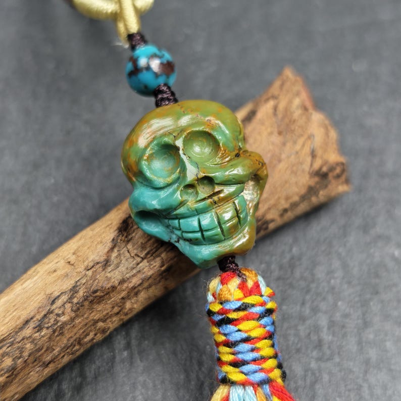 Turquoise Citipati Skull Pendant - Authentic Tibetan Amulet - Protective Charm - Decades Old - 20mm × 17mm