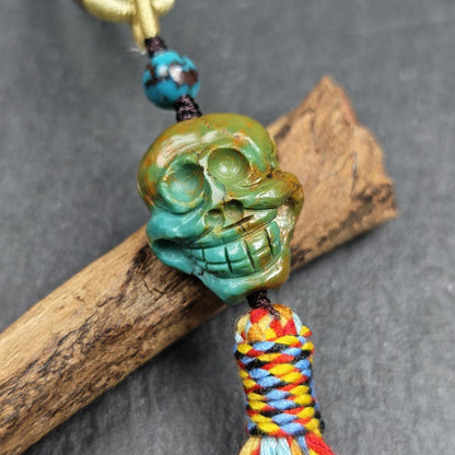 Turquoise Citipati Skull Pendant - Authentic Tibetan Amulet - Protective Charm - Decades Old - 20mm × 17mm
