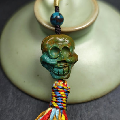 Turquoise Citipati Skull Pendant - Authentic Tibetan Amulet - Protective Charm - Decades Old - 20mm × 17mm