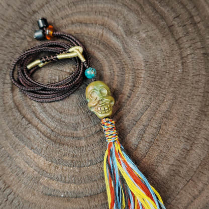 Turquoise Citipati Skull Pendant - Decades Old - 22mm - Tibetan Buddhist amulet, front view