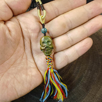 Turquoise Citipati Skull Pendant - Decades Old - 22mm - Tibetan Buddhist amulet, detailed view