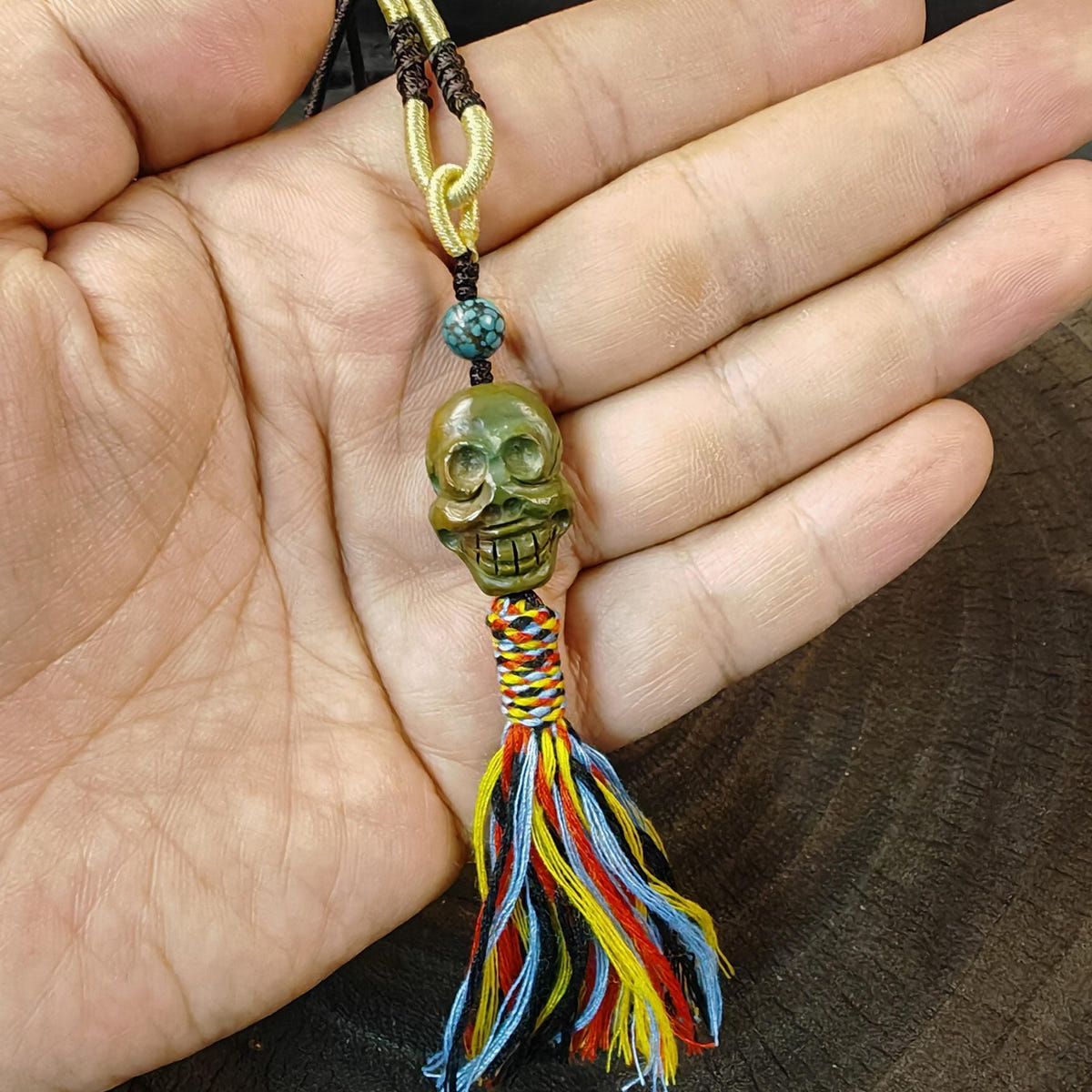 Turquoise Citipati Skull Pendant - Decades Old - 22mm - Tibetan Buddhist amulet, detailed view