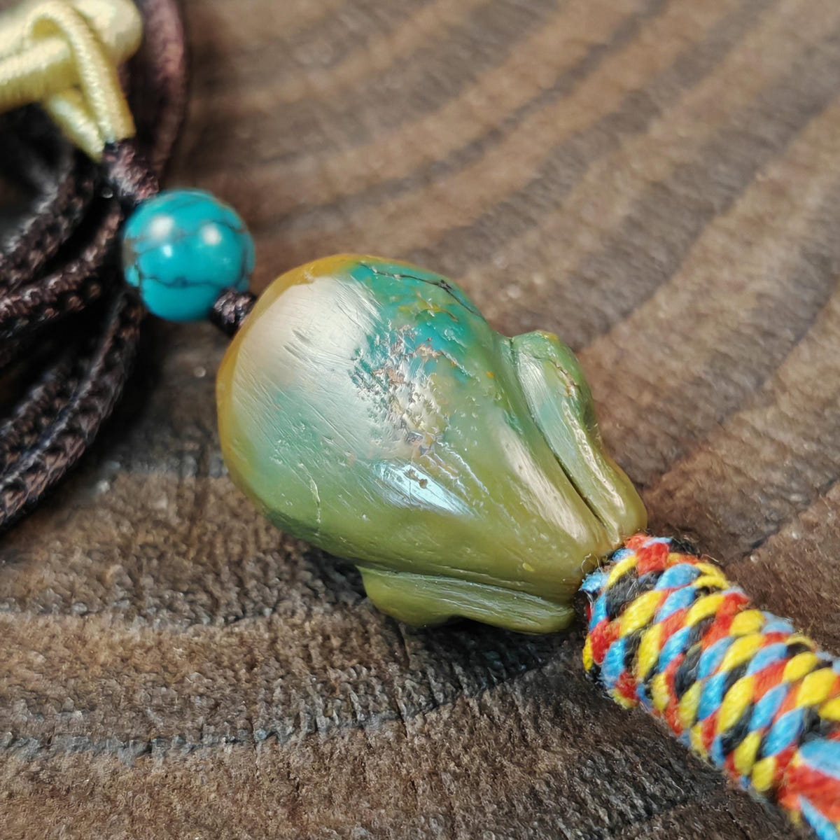Turquoise Citipati Skull Pendant - Decades Old - 22mm - Tibetan Buddhist amulet, view 5