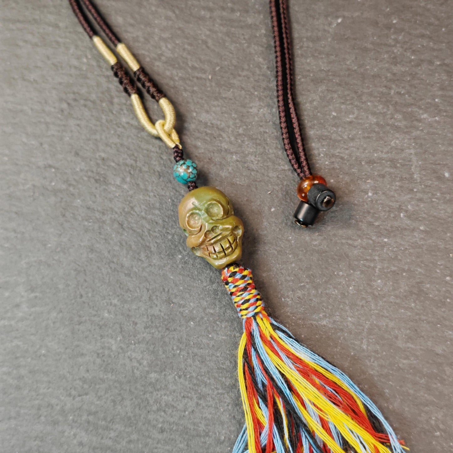 Turquoise Citipati Skull Pendant - Authentic Tibetan Amulet - Protective Charm - Decades Old - 22mm × 15mm
