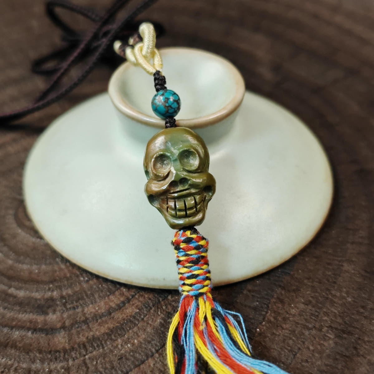 Turquoise Citipati Skull Pendant - Decades Old - 22mm - Tibetan Buddhist amulet, view 8