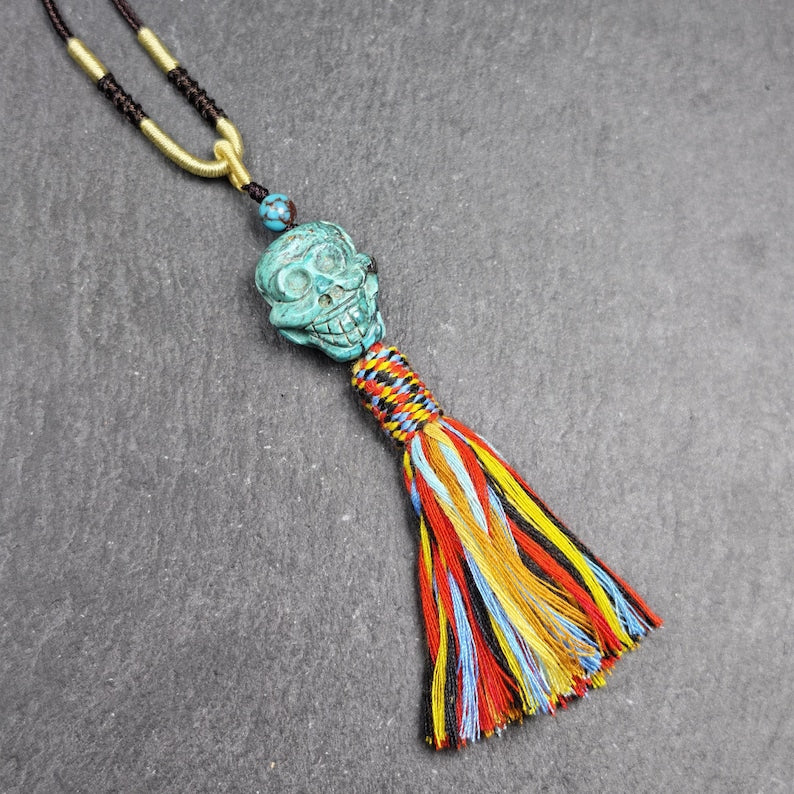 Turquoise Citipati Skull Pendant - Authentic Tibetan Amulet - Protective Charm - Decades Old - 22mm × 18mm