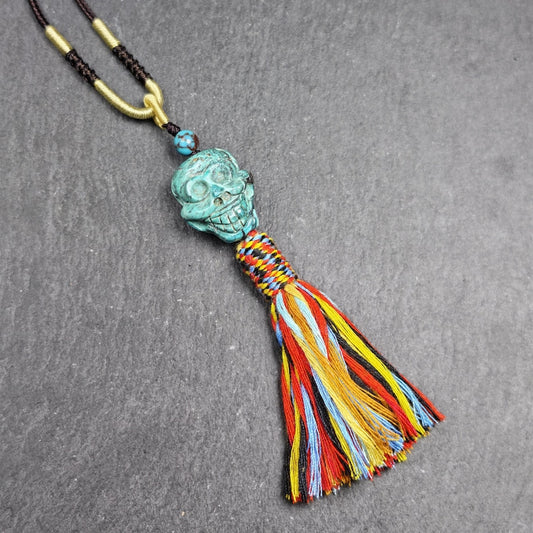 Turquoise Citipati Skull Pendant - Authentic Tibetan Amulet - Protective Charm - Decades Old - 22mm × 18mm