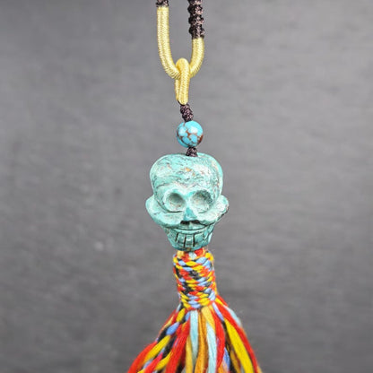 Turquoise Citipati Skull Pendant - Authentic Tibetan Amulet - Protective Charm - Decades Old - 22mm × 18mm