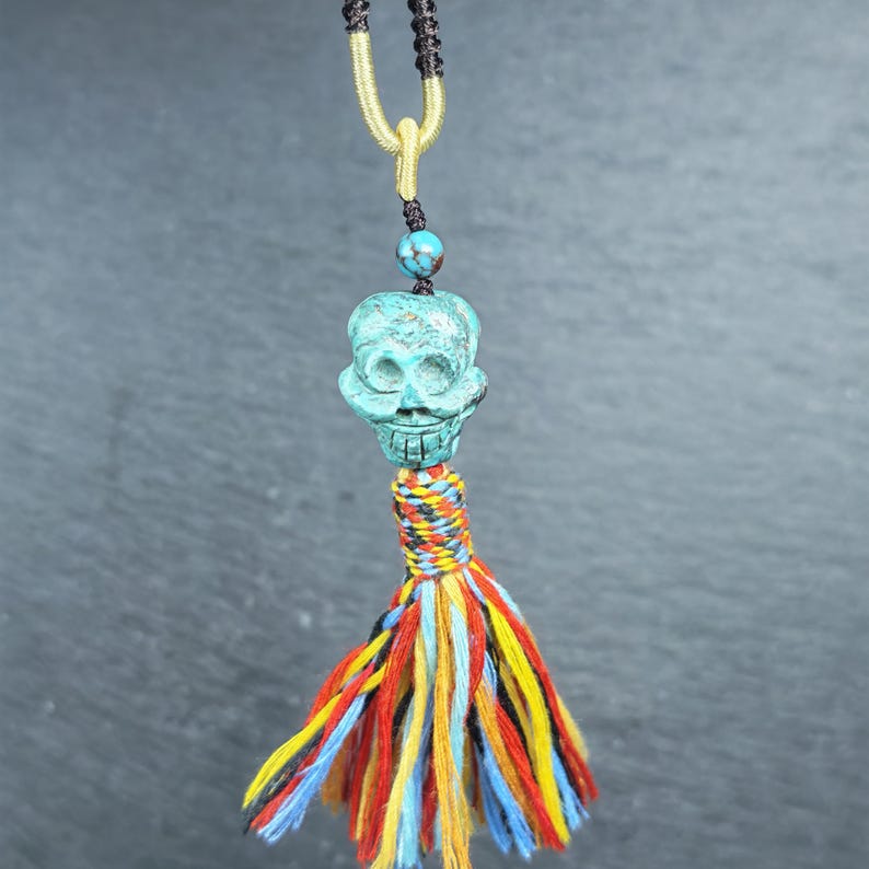 Turquoise Citipati Skull Pendant - Authentic Tibetan Amulet - Protective Charm - Decades Old - 22mm × 18mm