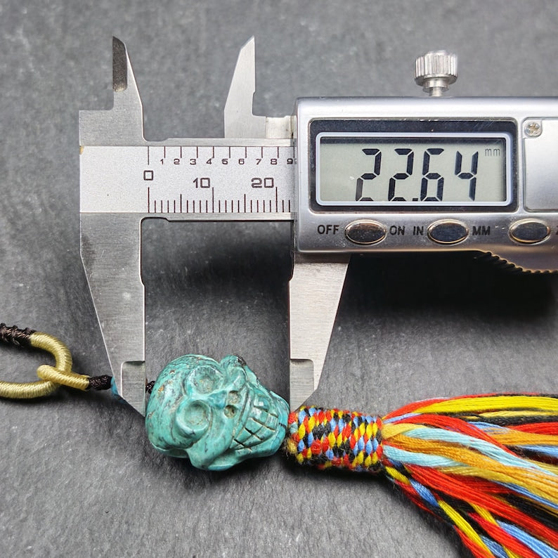 Turquoise Citipati Skull Pendant - Authentic Tibetan Amulet - Protective Charm - Decades Old - 22mm × 18mm