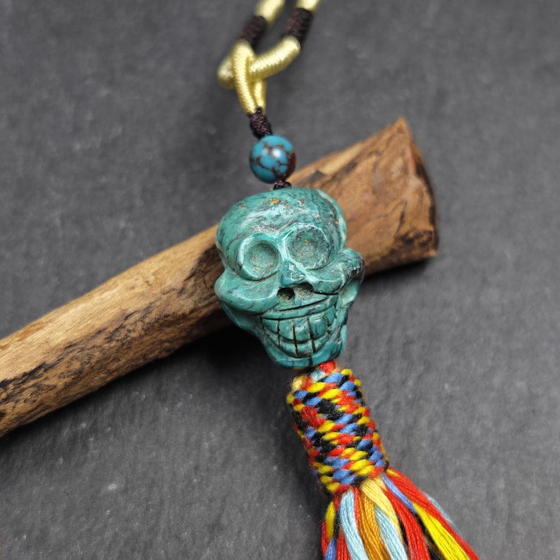 Turquoise Citipati Skull Pendant - Authentic Tibetan Amulet - Protective Charm - Decades Old - 22mm × 18mm