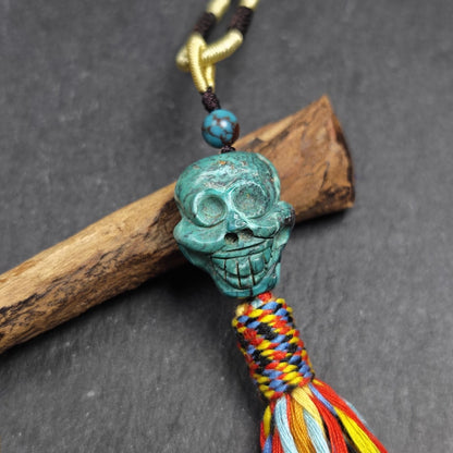 Turquoise Citipati Skull Pendant - Authentic Tibetan Amulet - Protective Charm - Decades Old - 22mm × 18mm