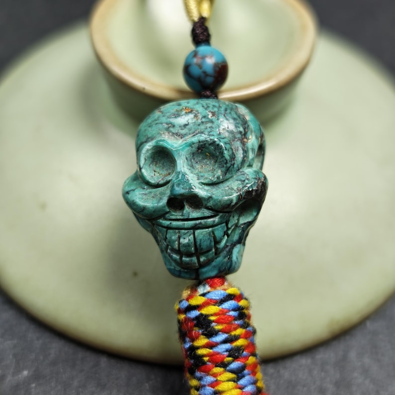 Turquoise Citipati Skull Pendant - Authentic Tibetan Amulet - Protective Charm - Decades Old - 22mm × 18mm