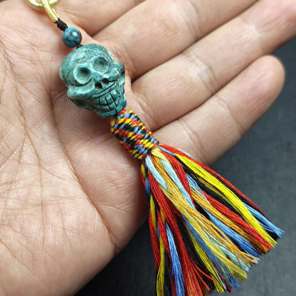 Turquoise Citipati Skull Pendant - Authentic Tibetan Amulet - Protective Charm - Decades Old - 22mm × 18mm