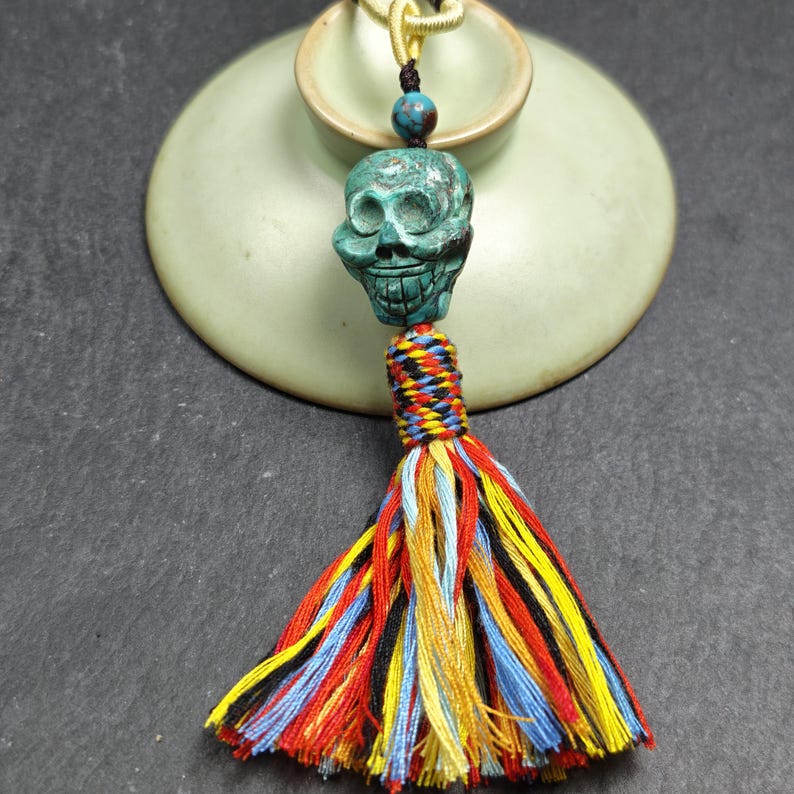 Turquoise Citipati Skull Pendant - Authentic Tibetan Amulet - Protective Charm - Decades Old - 22mm × 18mm