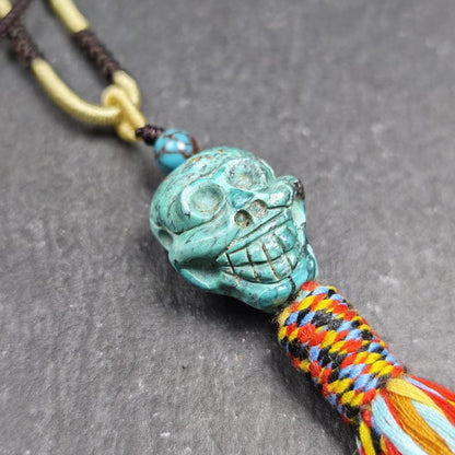 Turquoise Citipati Skull Pendant - Authentic Tibetan Amulet - Protective Charm - Decades Old - 22mm × 18mm