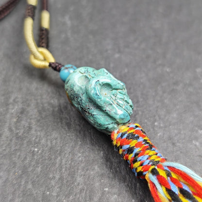 Turquoise Citipati Skull Pendant - Authentic Tibetan Amulet - Protective Charm - Decades Old - 22mm × 18mm