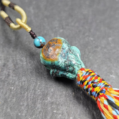 Turquoise Citipati Skull Pendant - Authentic Tibetan Amulet - Protective Charm - Decades Old - 22mm × 18mm