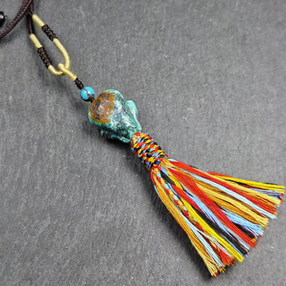 Turquoise Citipati Skull Pendant - Authentic Tibetan Amulet - Protective Charm - Decades Old - 22mm × 18mm