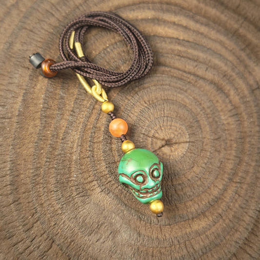 Turquoise Citipati Skull Pendant - Authentic Tibetan Amulet - Protective Charm - Decades Old - 23mm × 20mm
