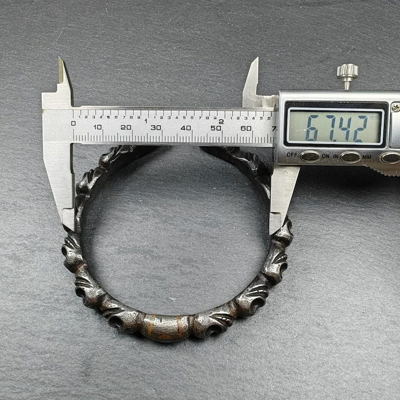 Tibetan Citipati Skull Bangle,Cold Iron Cuff Bracelet - Tibetan Buddhist art, size reference