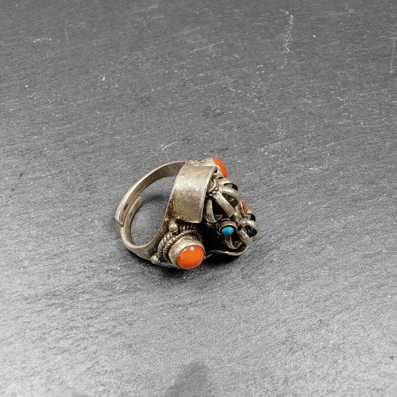 Unique Tibetan Silver Ring | Rotatable Vajra Ring | Adjustable Size | Protection Jewelry