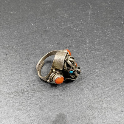 Unique Tibetan Silver Ring | Rotatable Vajra Ring | Adjustable Size | Protection Jewelry