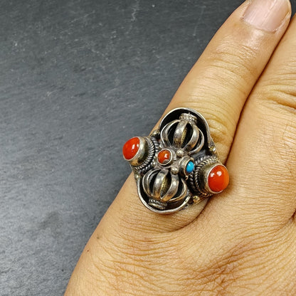 Unique Tibetan Silver Ring | Rotatable Vajra Ring | Adjustable Size | Protection Jewelry