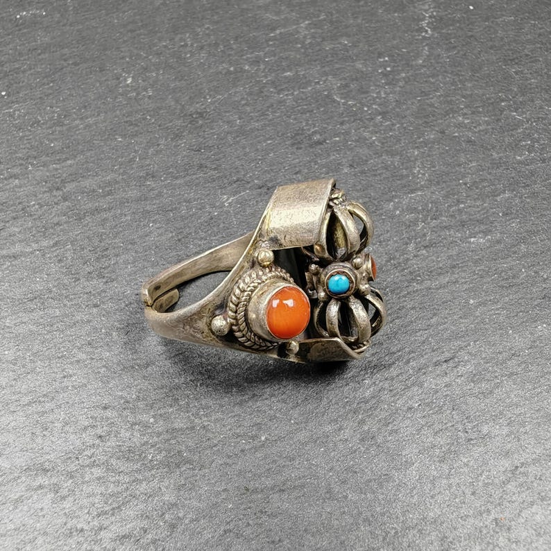 Unique Tibetan Silver Ring | Rotatable Vajra Ring | Adjustable Size | Protection Jewelry