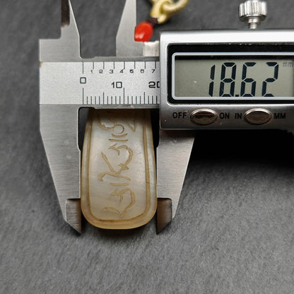 Unique Yak Horn Carved Tibetan Amulet - Tibetan Letter Body, Speech, and Mind - Protective Charm - 46×18mm