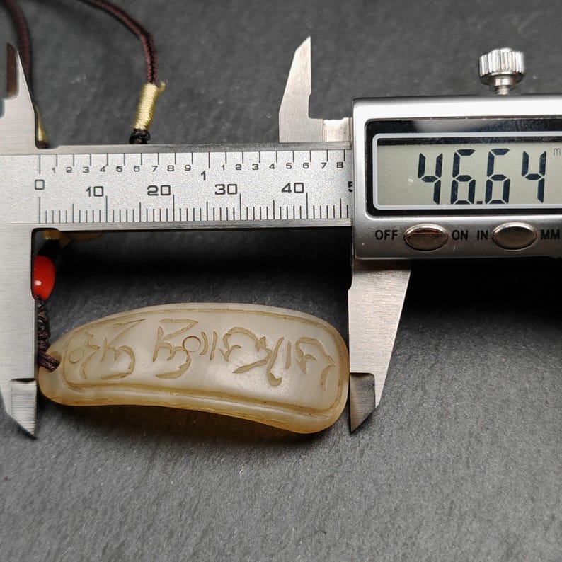 Unique Yak Horn Carved Tibetan Amulet - Tibetan Letter Body, Speech, and Mind - Protective Charm - 46×18mm