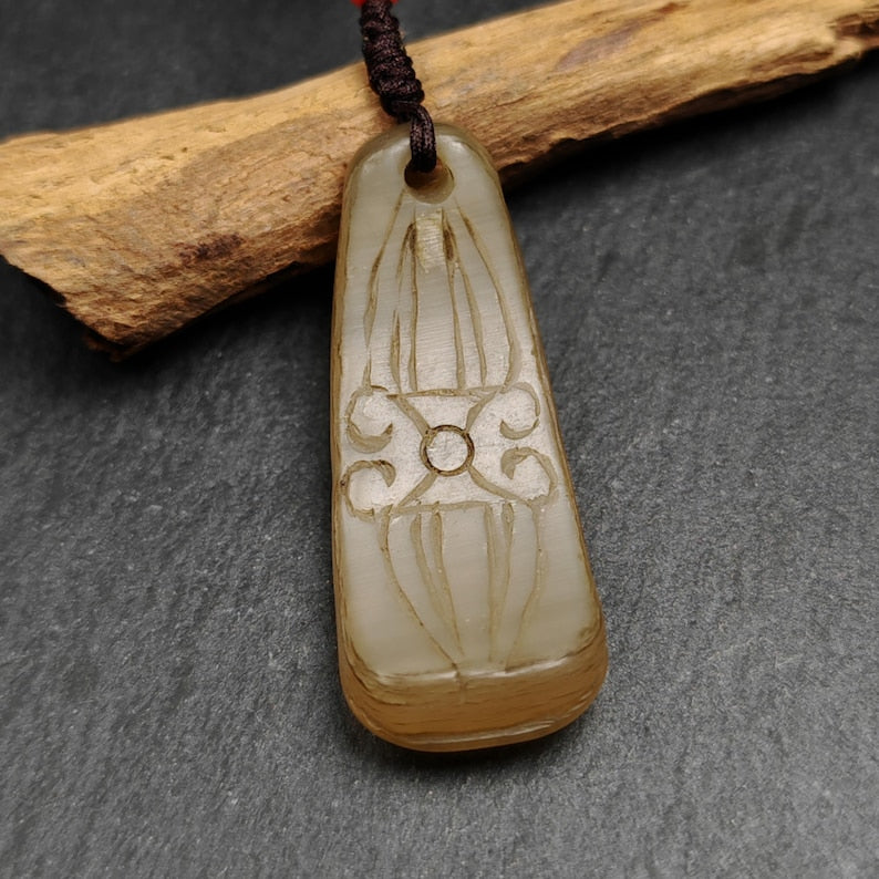 Unique Yak Horn Carved Tibetan Amulet - Tibetan Letter Body, Speech, and Mind - Protective Charm - 46×18mm