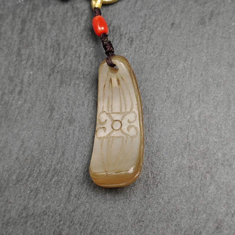 Unique Yak Horn Carved Tibetan Amulet - Tibetan Letter Body, Speech, and Mind - Protective Charm - 46×18mm