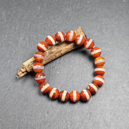 Unqiue Red Medicine Buddha Dzi Wrist Mala - Tibetan Agate Bracelet - Decades Old