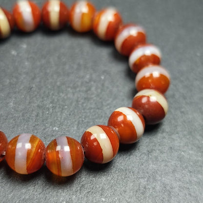 Unqiue Red Medicine Buddha Dzi Wrist Mala - Tibetan Agate Bracelet - Decades Old