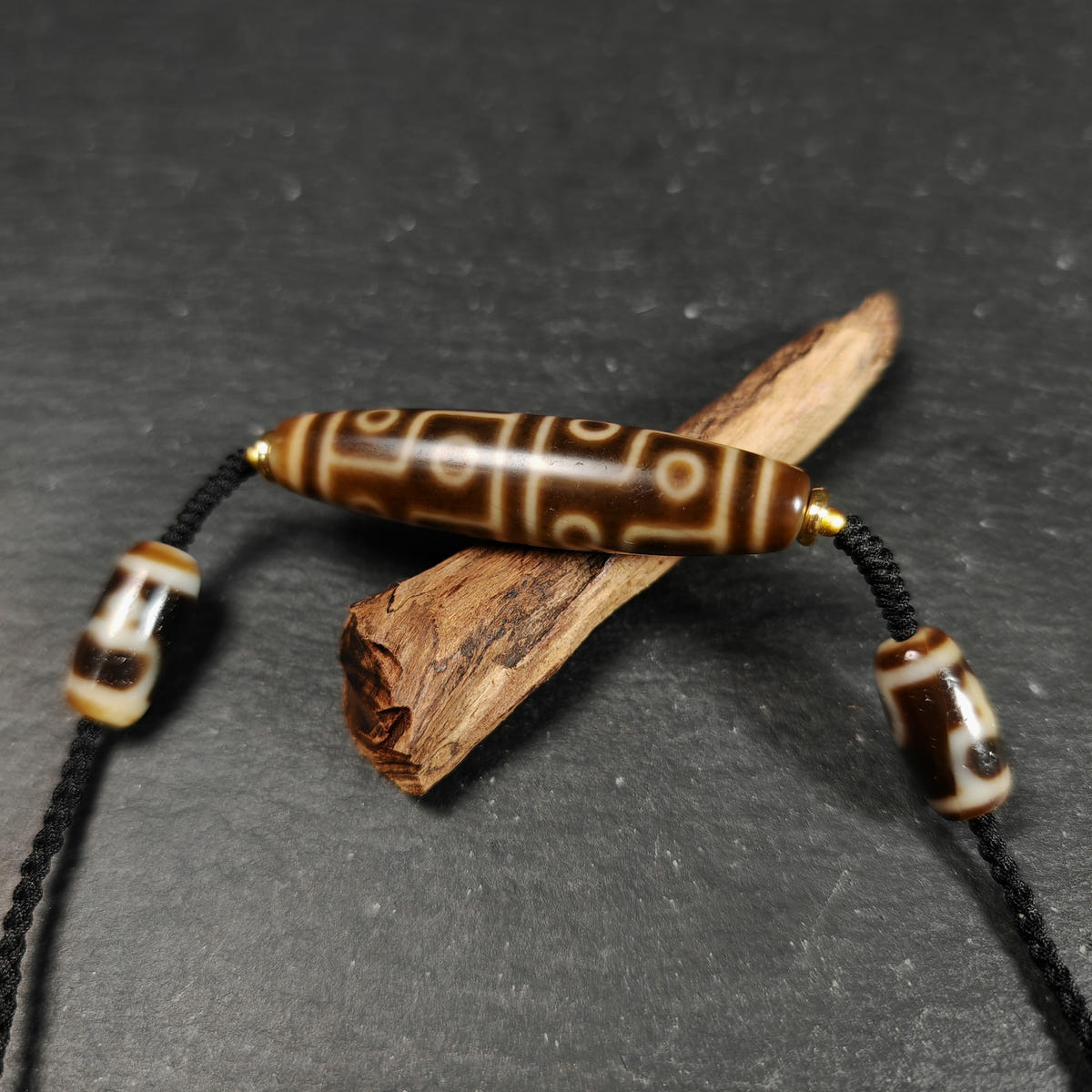 12 Eyes Dzi Bead Necklace Tibetan Protection Charm for Courage and Fame - Tibetan Buddhist bead necklace, view 4