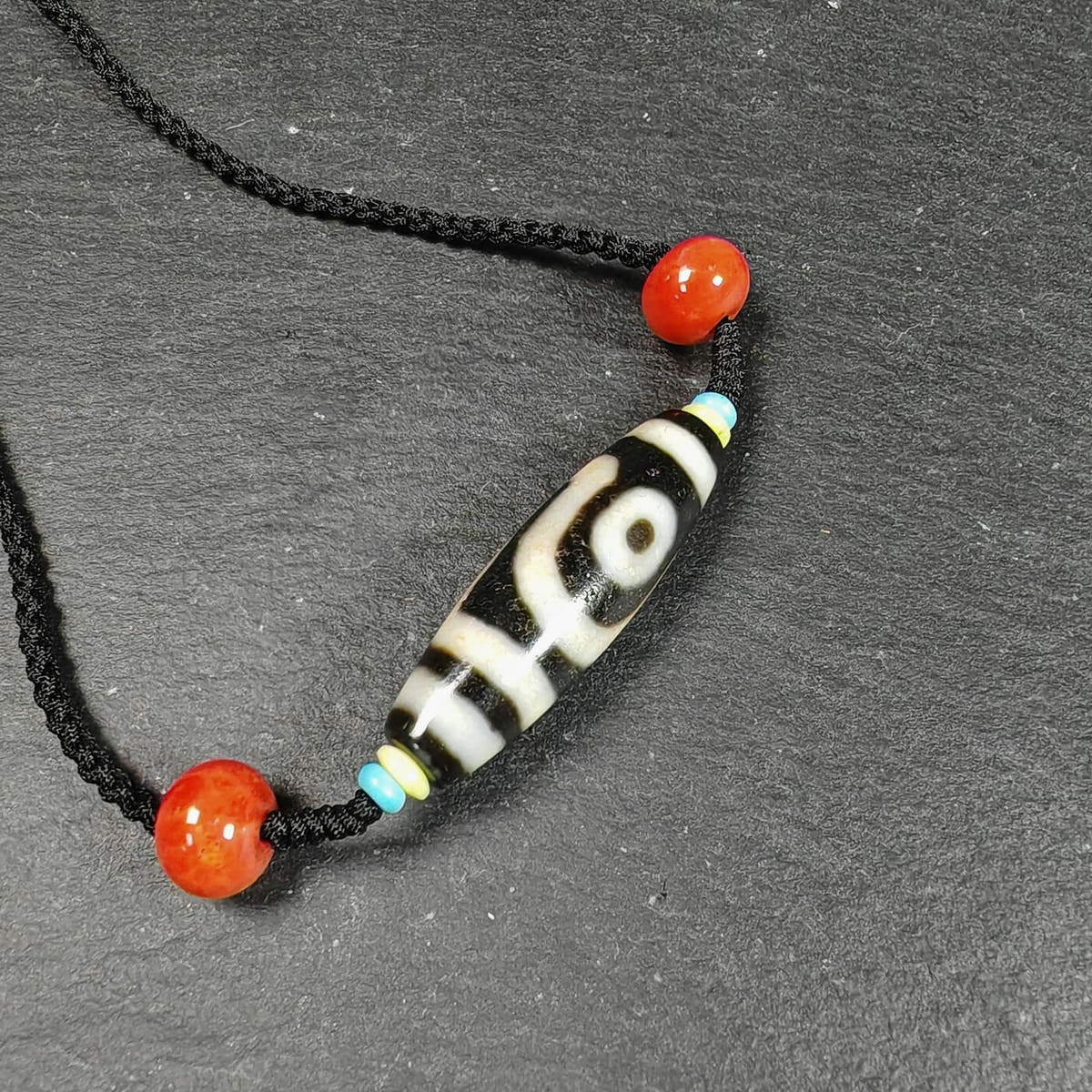Vintage 2 Eyes Dzi Bead Necklace - Tibetan Buddhist bead necklace, view 4