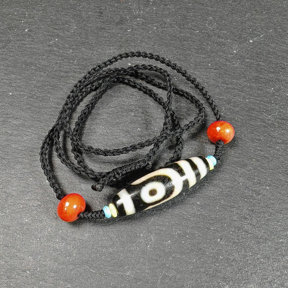 Vintage 2 Eyes Dzi Bead Necklace - Tibetan Buddhist bead necklace, view 6