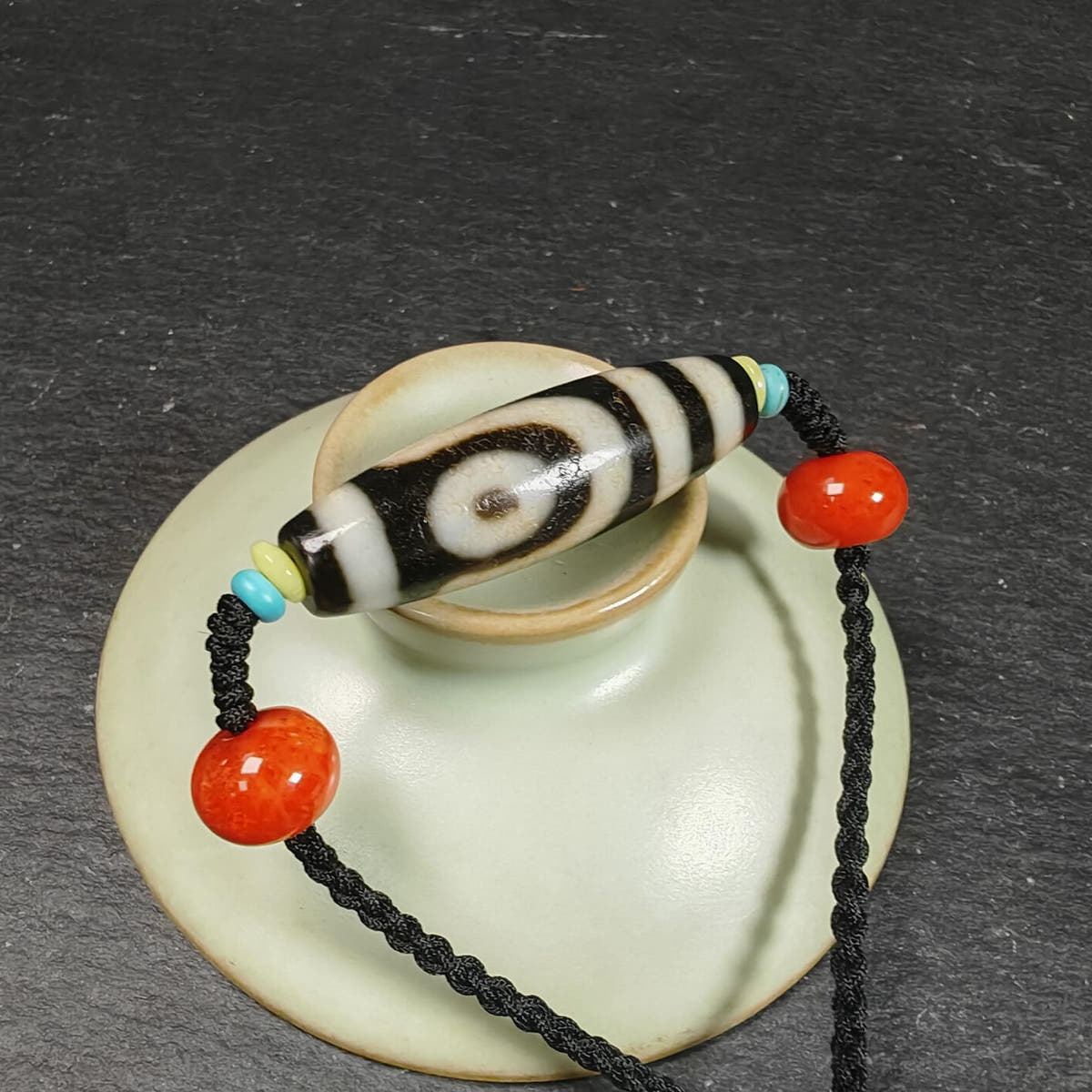 Vintage 2 Eyes Dzi Bead Necklace - Tibetan Buddhist bead necklace, view 7
