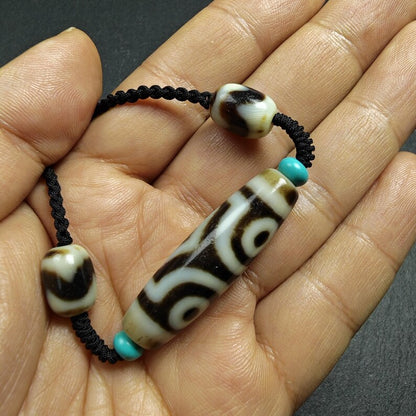 Vintage 3 Eyes Dzi Bead Necklace | Tibetan Jewelry | Protection Charm for Happy and Harmonious | Spiritual Gift | 41*12mm